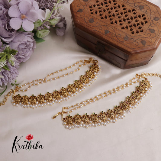 Gorgeous Antique Lakshmi Coin With Beads and Triple Layered Earchains EC146 (Available In 2 Colours)