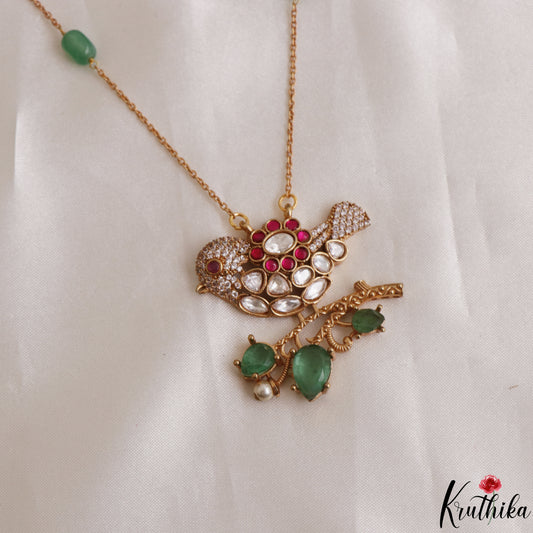 Pretty Parrot Motifs Polki Pendant Chain NC3103 (Available In 3 Colors)