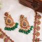 Premium Peacock Floral Motifs Kemp Haaram With Green Bead Drops NC3186