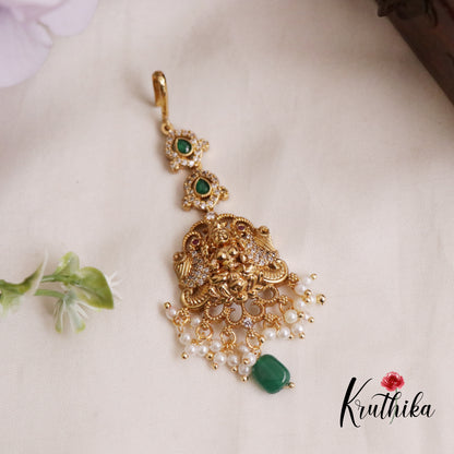 Beautiful CZ Lakshmi Peacock Maang Tikka with Pearl Drops MT271 (Available in 3 Colors)