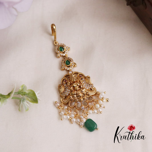 Beautiful CZ Lakshmi Peacock Maang Tikka with Pearl Drops MT271 (Available in 3 Colors)