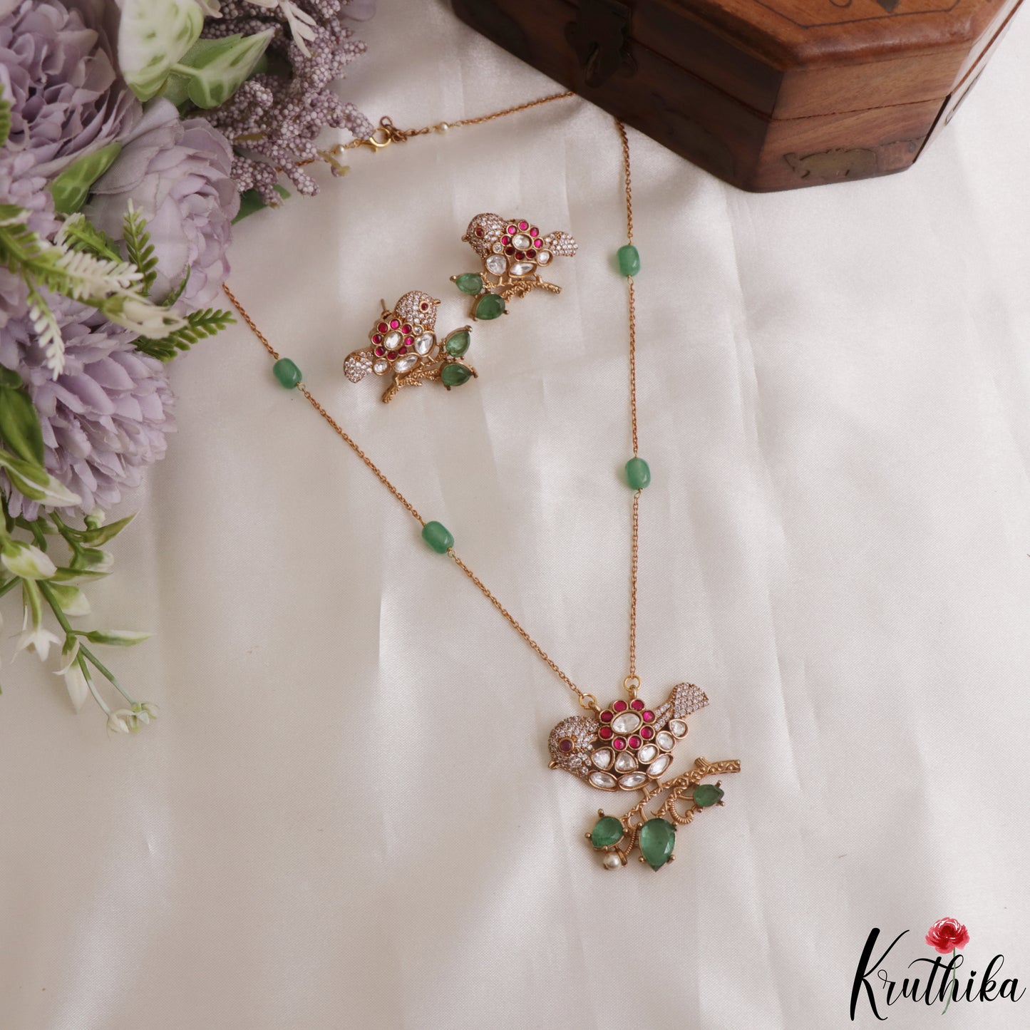 Pretty Sparrow Motifs Polki Pendant Chain NC3103 (Available In 3 Colors)