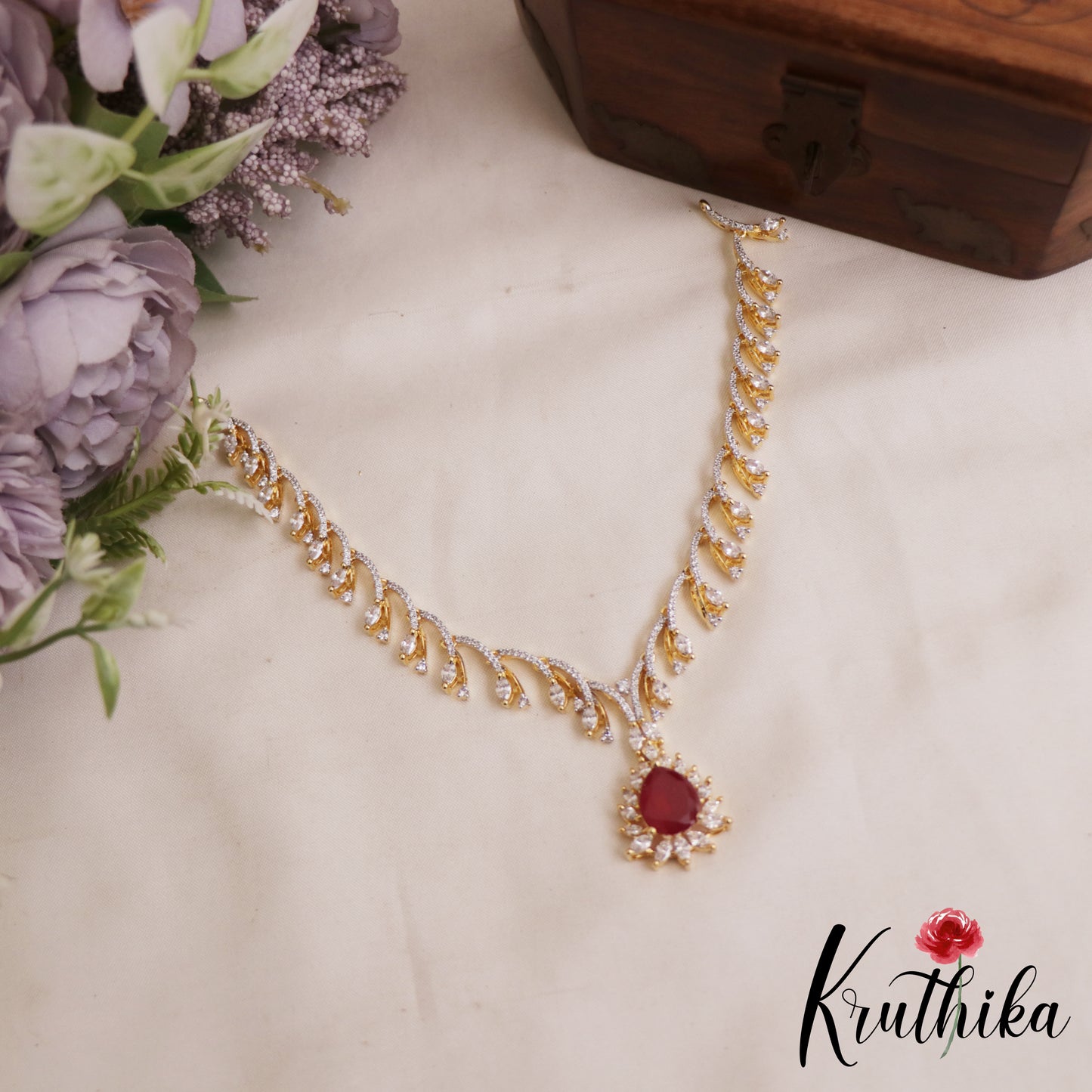 Elegant Leaf Motifs AD Victorian Necklace NC2901 (Available In 2 Colors)