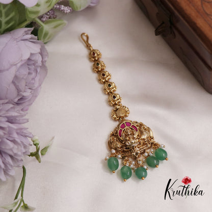 Gorgeous Jadau Antique Lakshmi Maang Tikka With Pearl Drops MT299 (Available In 2 Colours)