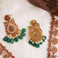 Premium Peacock Floral Motifs Kemp Haaram With Green Bead Drops NC3186