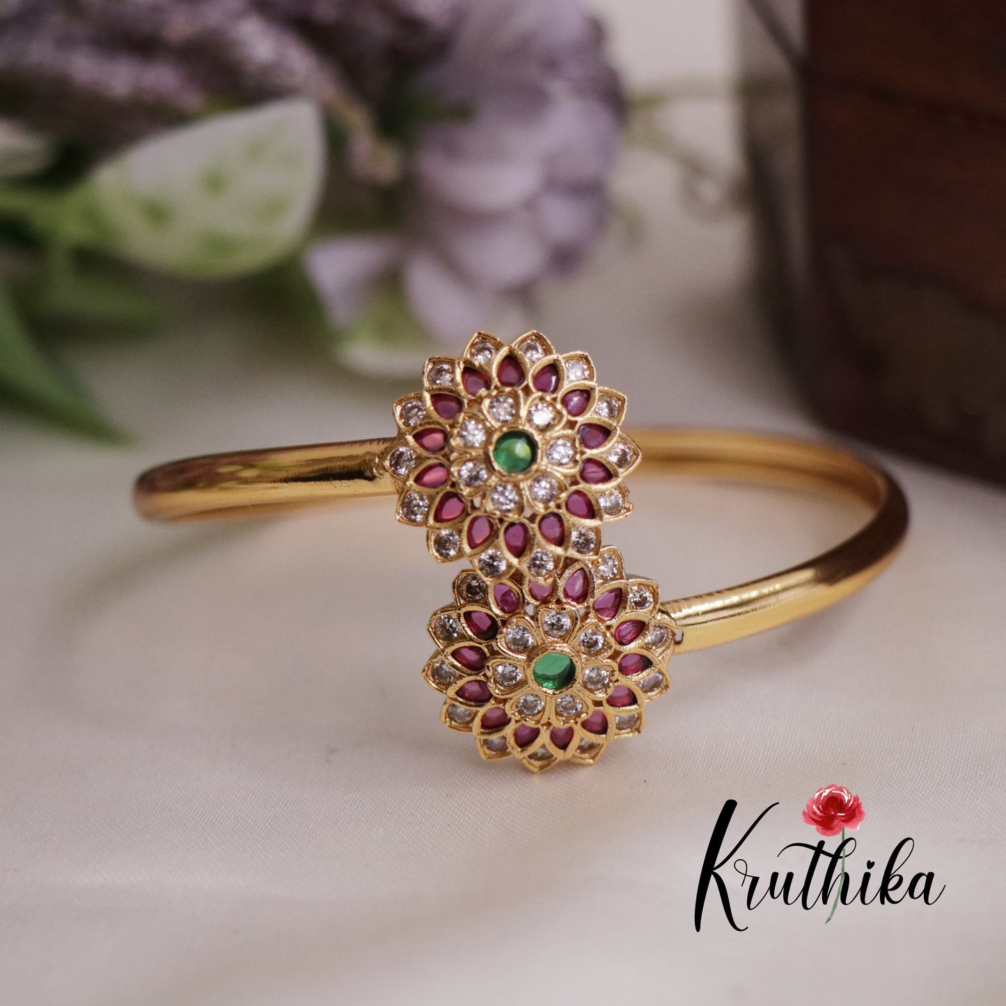 Beautiful Kemp Floral Motif Openable Kada B303 (Available in 2 colours)