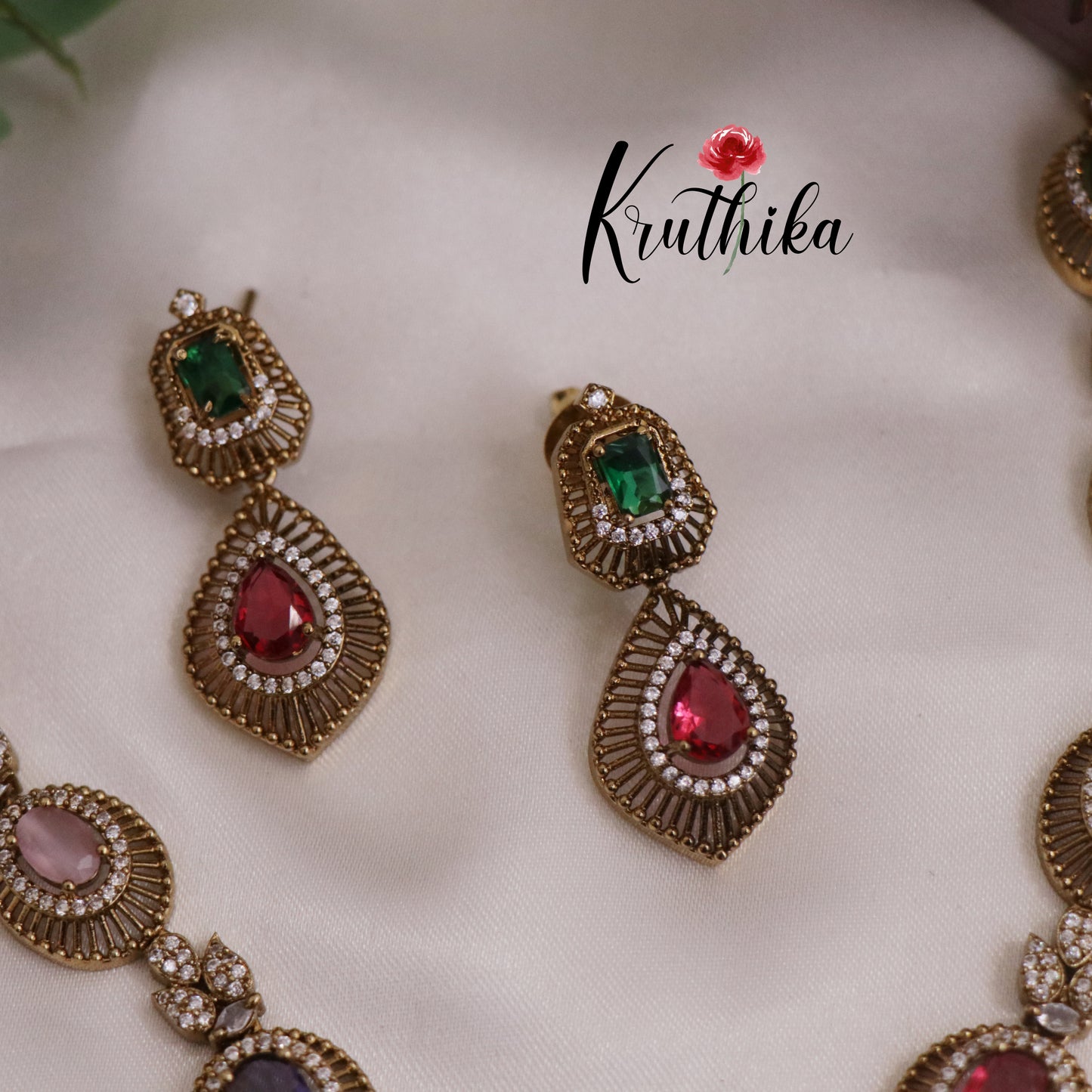 Trendy AD Mossanaite Victorian Peacock Necklace NC2331 (Available in 4 colours)