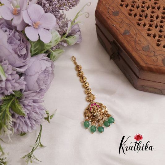 Gorgeous Jadau Antique Lakshmi Maang Tikka With Pearl Drops MT299 (Available In 2 Colours)