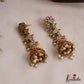 Sparkling Floral Motifs AD Jhumkas With Pearl Drops E1107 (Available In 4 Colors)