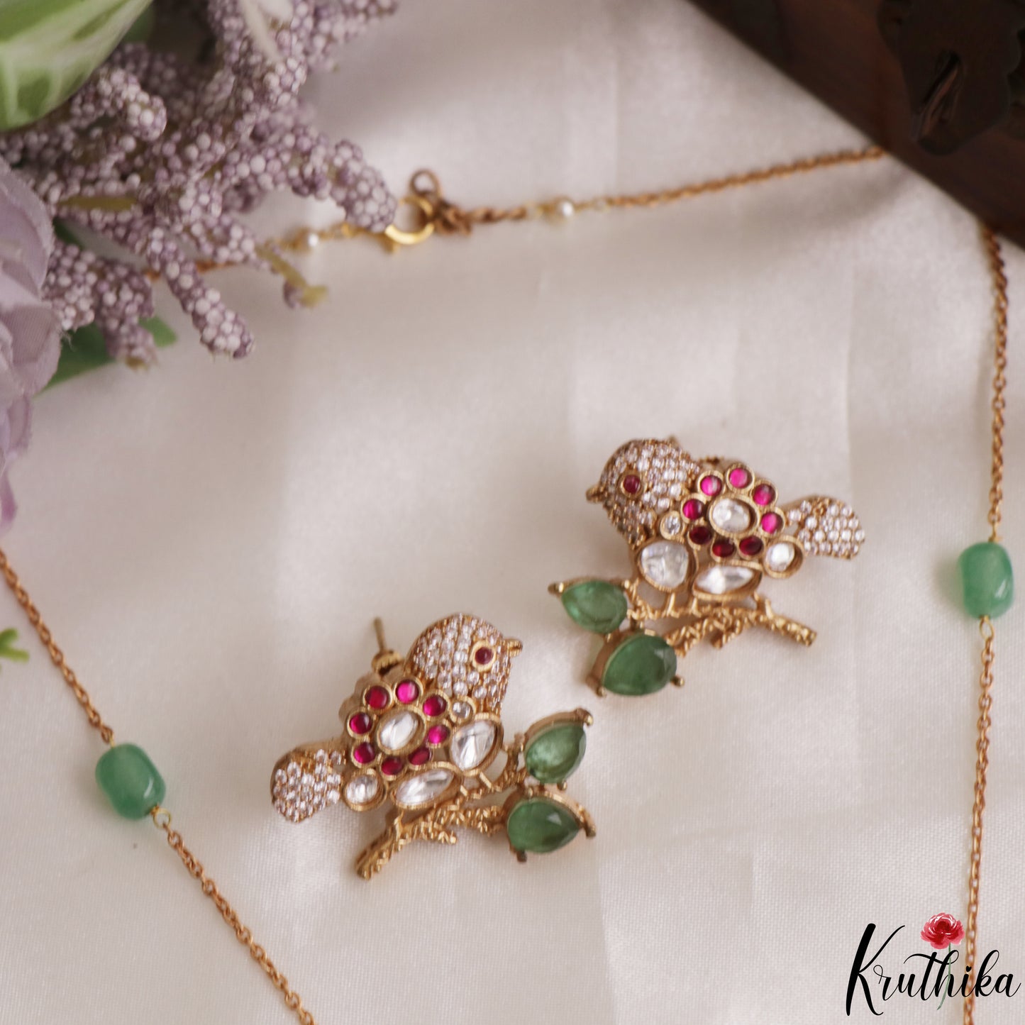 Pretty Sparrow Motifs Polki Pendant Chain NC3103 (Available In 3 Colors)