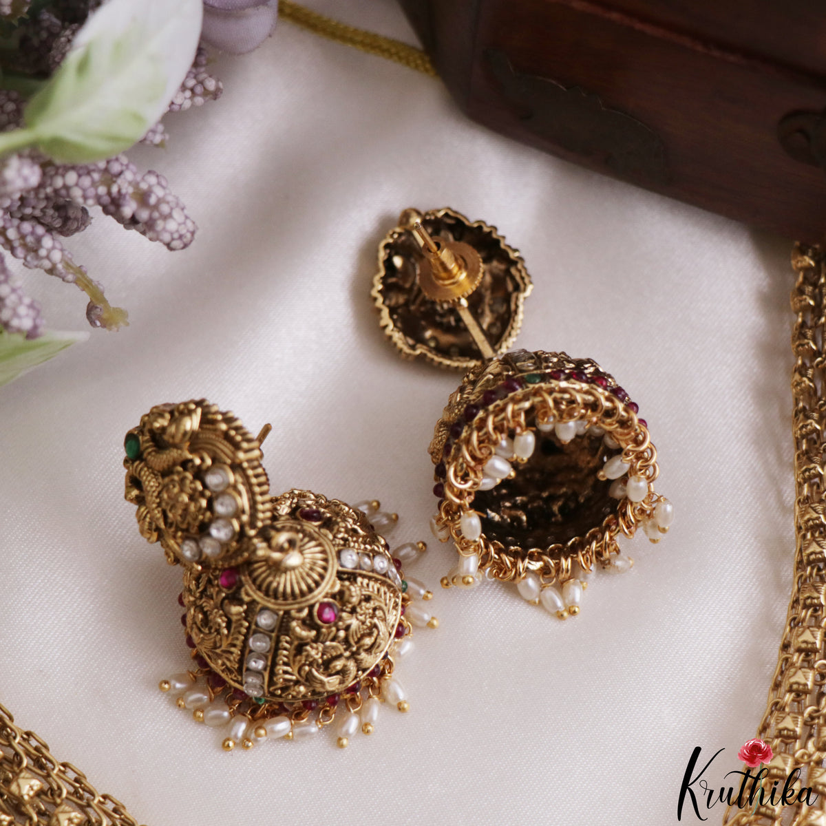 Gorgeous Antique Peacock Motifs Jadau Necklace With Pearl Drops NC3239