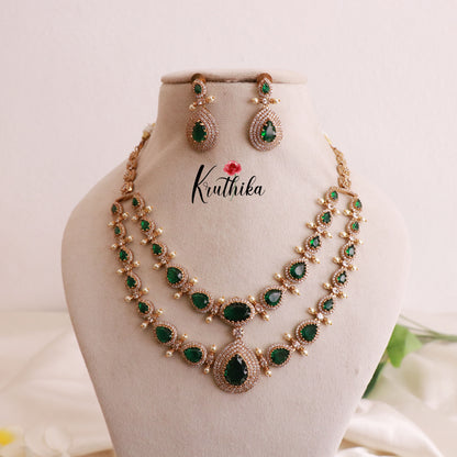 Beautiful Two Layer AD/Victorian Necklace-Green NC1247 (Available in Two Designs)