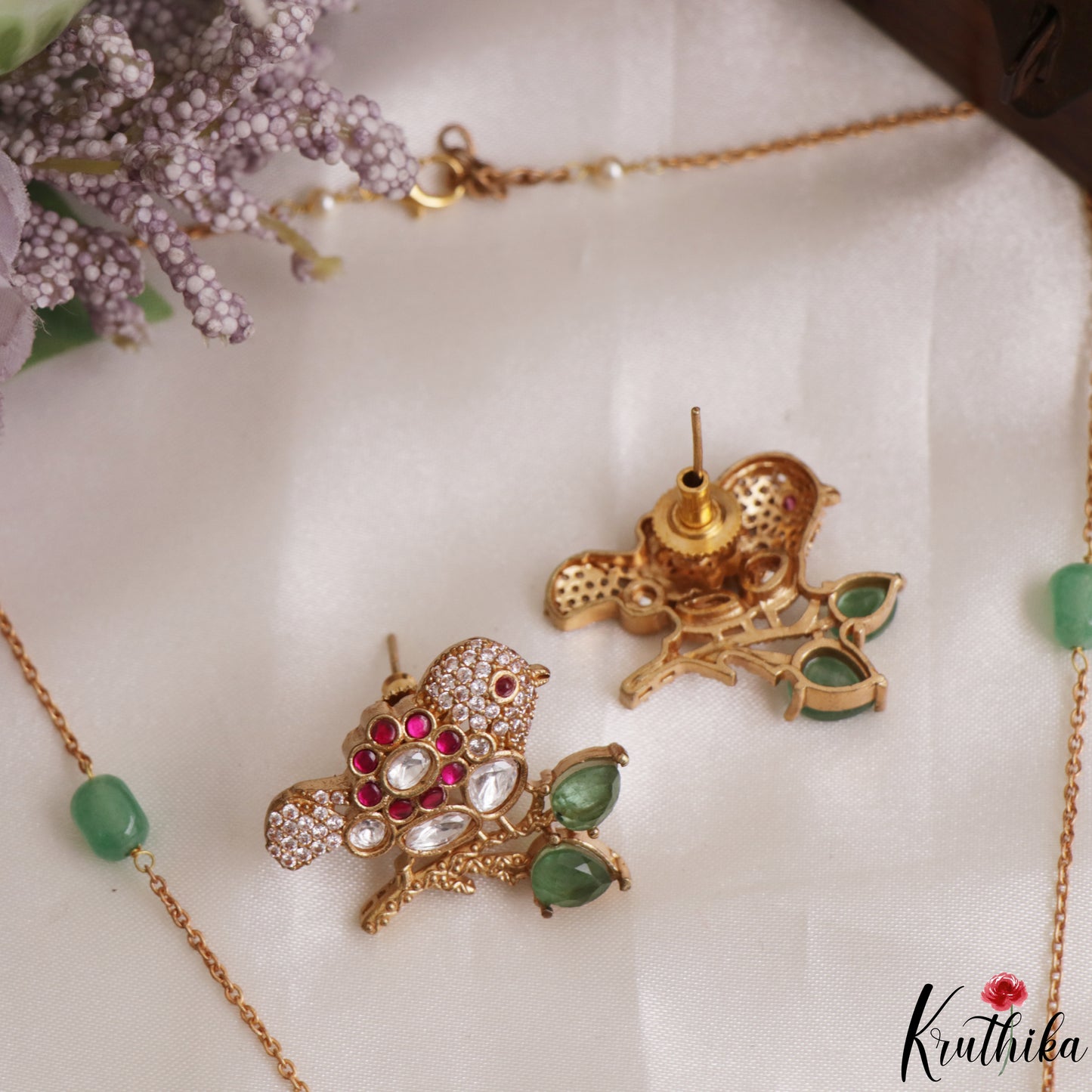 Pretty Sparrow Motifs Polki Pendant Chain NC3103 (Available In 3 Colors)