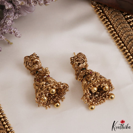 Elegant Peacock Gold Replica Jadau Necklace Set with Triple Earring Hangings NC3312
