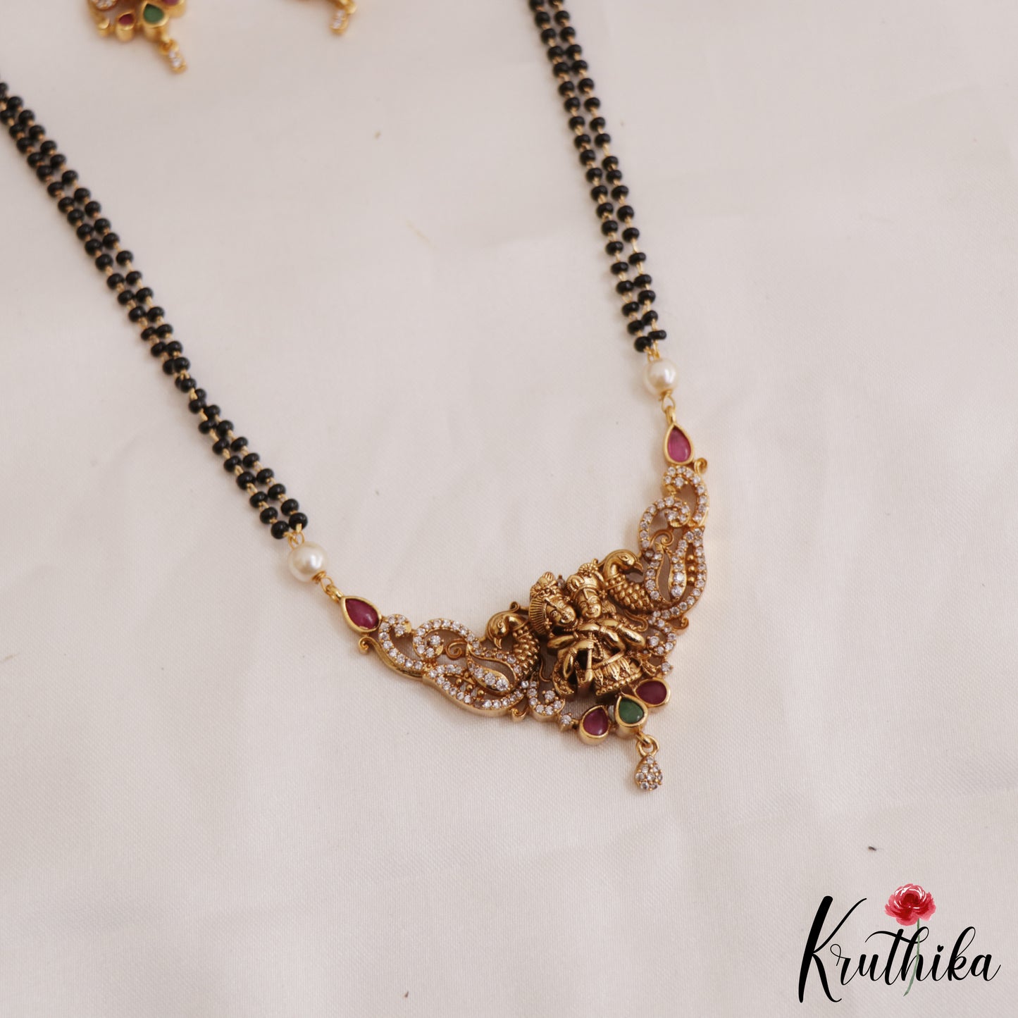 Elegant Radha Krishna Motifs Mangalsutra with Earrings Set NC2634