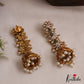 Sparkling Floral Motifs AD Jhumkas With Pearl Drops E1107 (Available In 4 Colors)