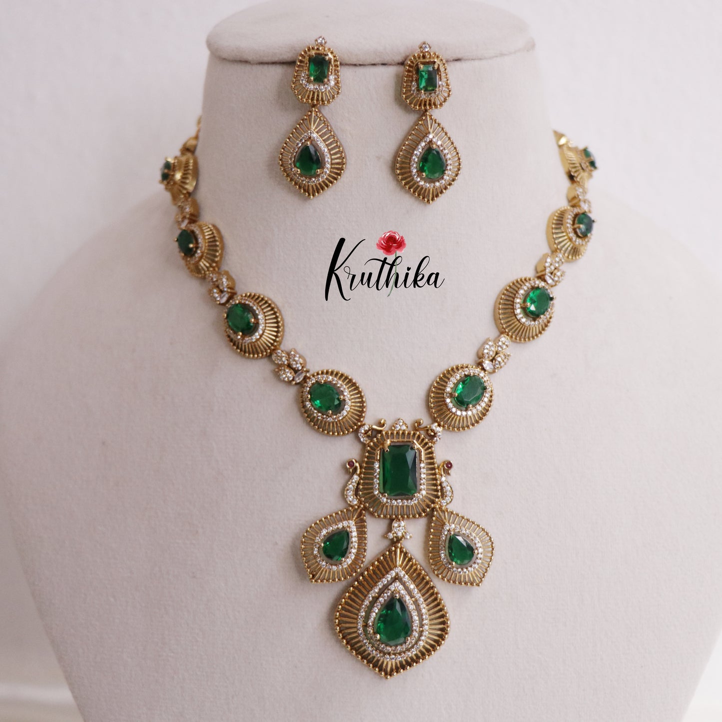 Trendy AD Mossanaite Victorian Peacock Necklace NC2331 (Available in 4 colours)