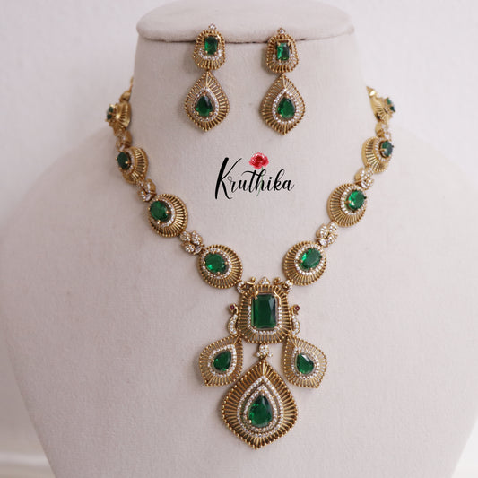 Trendy AD Mossanaite Victorian Peacock Necklace NC2331 (Available in 4 colours)