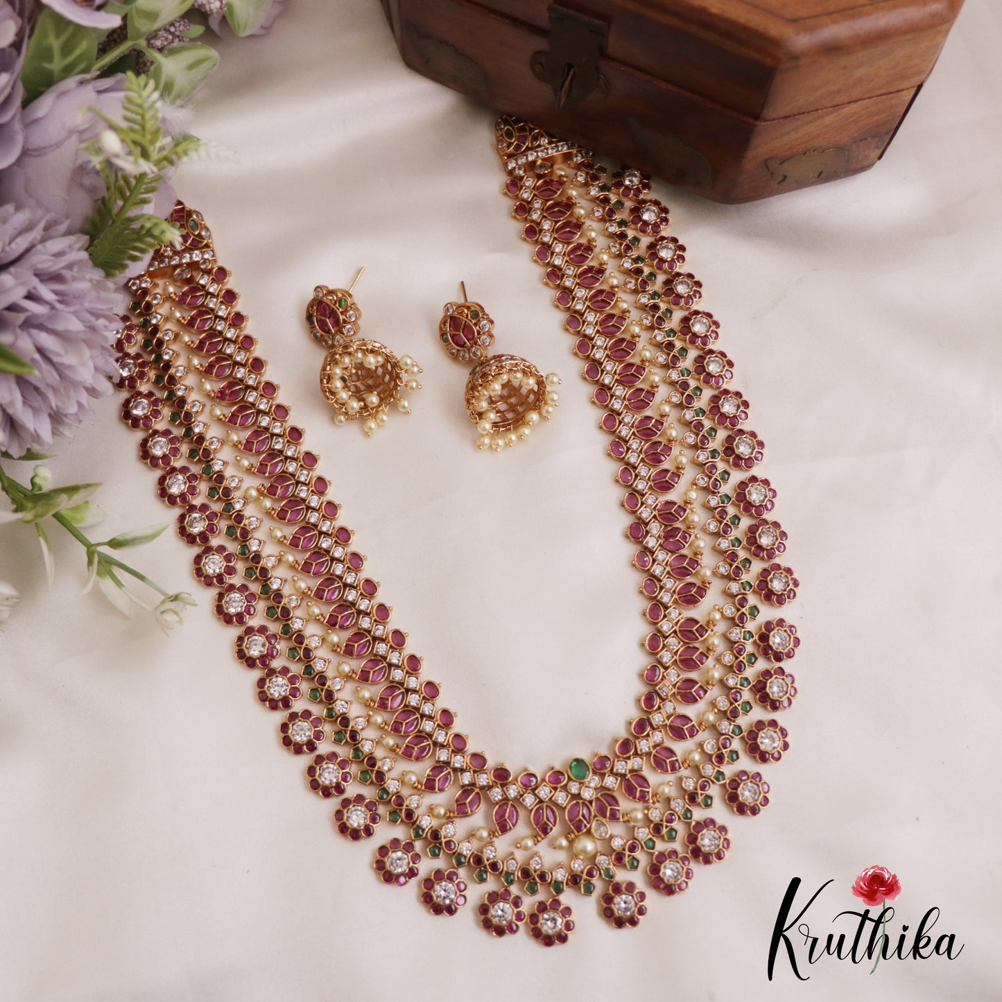 Premium Floral Mango Motifs Jadau Haaram LH2051
