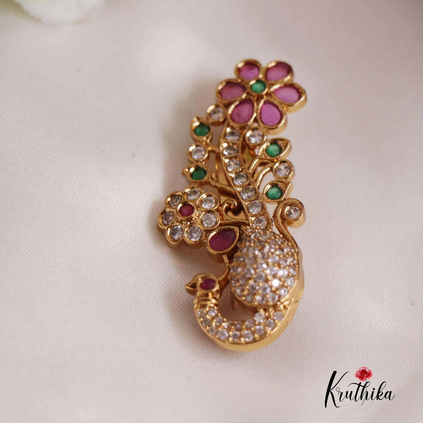 Blossoming Peacock and Floral Saree Pin SP09