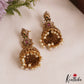 Elegant Leaf Motifs Gold-Tone AD Jhumka With Pearl Drops E1054