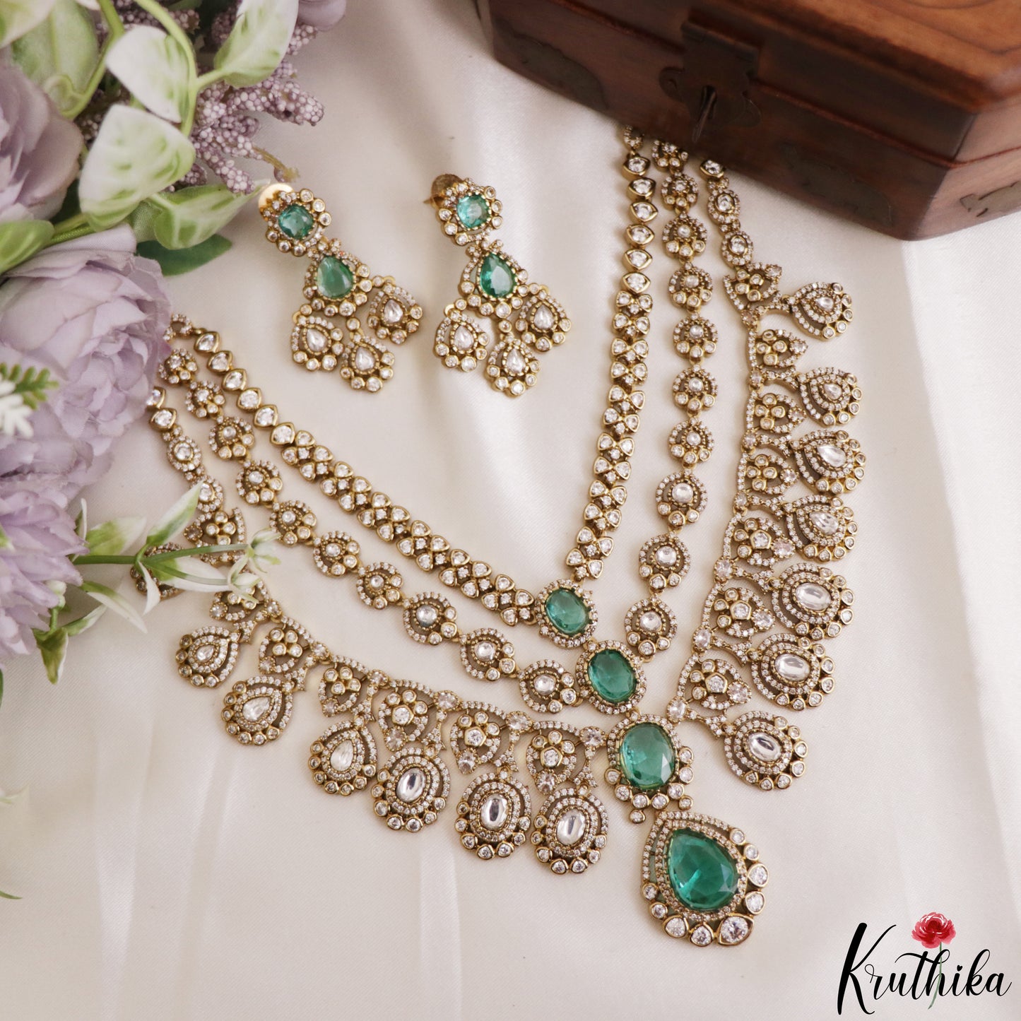 Sparkling Teardrop Motifs Multi Layered CZ Victorian Necklace NC3274 (Available In 5 Colors)