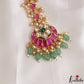 Trendy Floral Motifs Kemp Maang Tikka With Green Bead Drops MT390