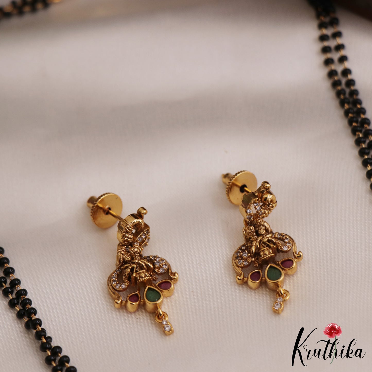 Elegant Radha Krishna Motifs Mangalsutra with Earrings Set NC2634