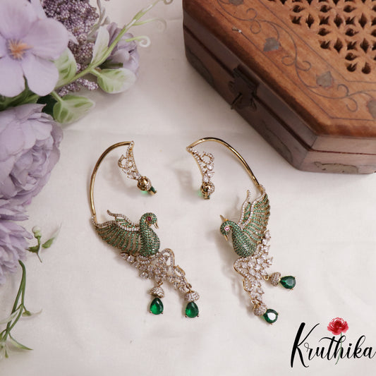 Beautiful AD Victorian Peacock Earcuff with Ruby Drop E727 (Available In 2 Colours)