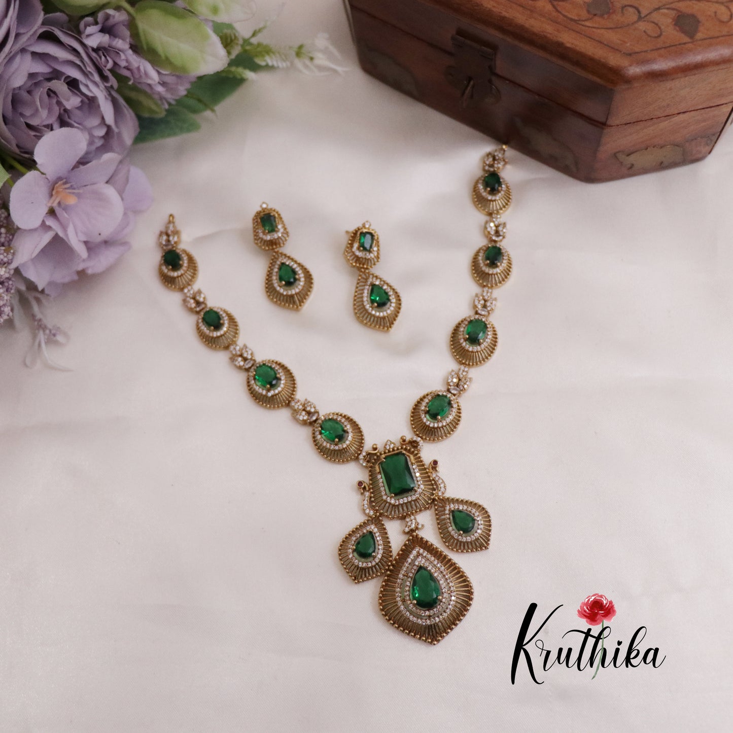 Trendy AD Mossanaite Victorian Peacock Necklace NC2331 (Available in 4 colours)