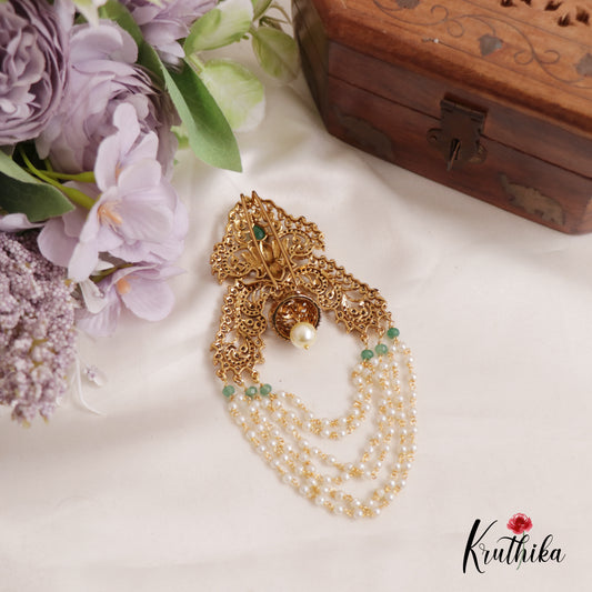 Stunning AD Stone Floral Jhumka Drops Jada Billa With Pearl Strands J251