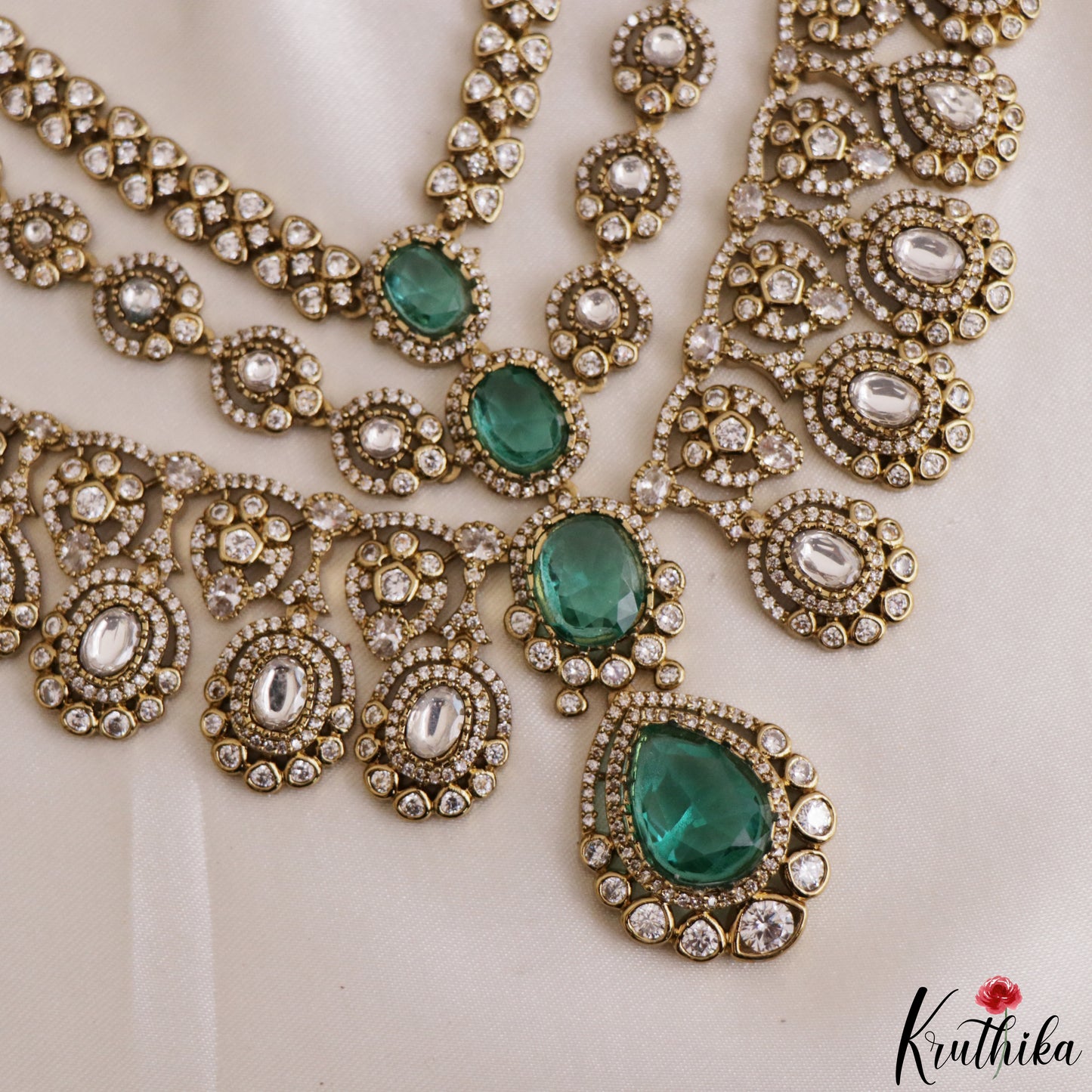 Sparkling Teardrop Motifs Multi Layered CZ Victorian Necklace NC3274 (Available In 5 Colors)