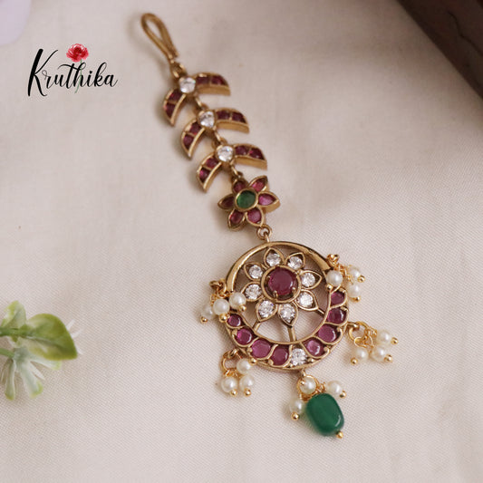 Trendy Kemp Floral Maang Tikka with Pearl Drops MT277