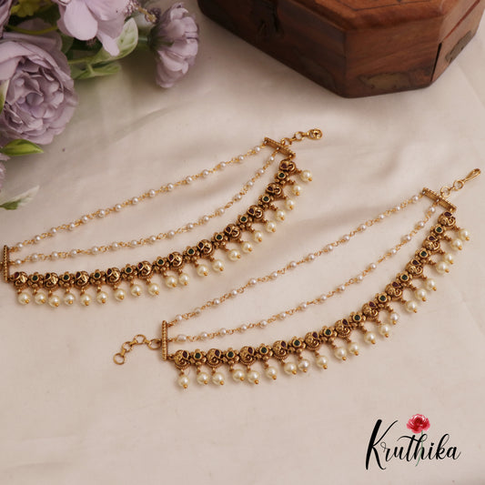 Gorgeous Kemp Elephant Floral Motifs Triple Layered Earchains EC180