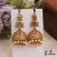 Elegant Leaf Motifs Gold-Tone AD Jhumka With Pearl Drops E1054