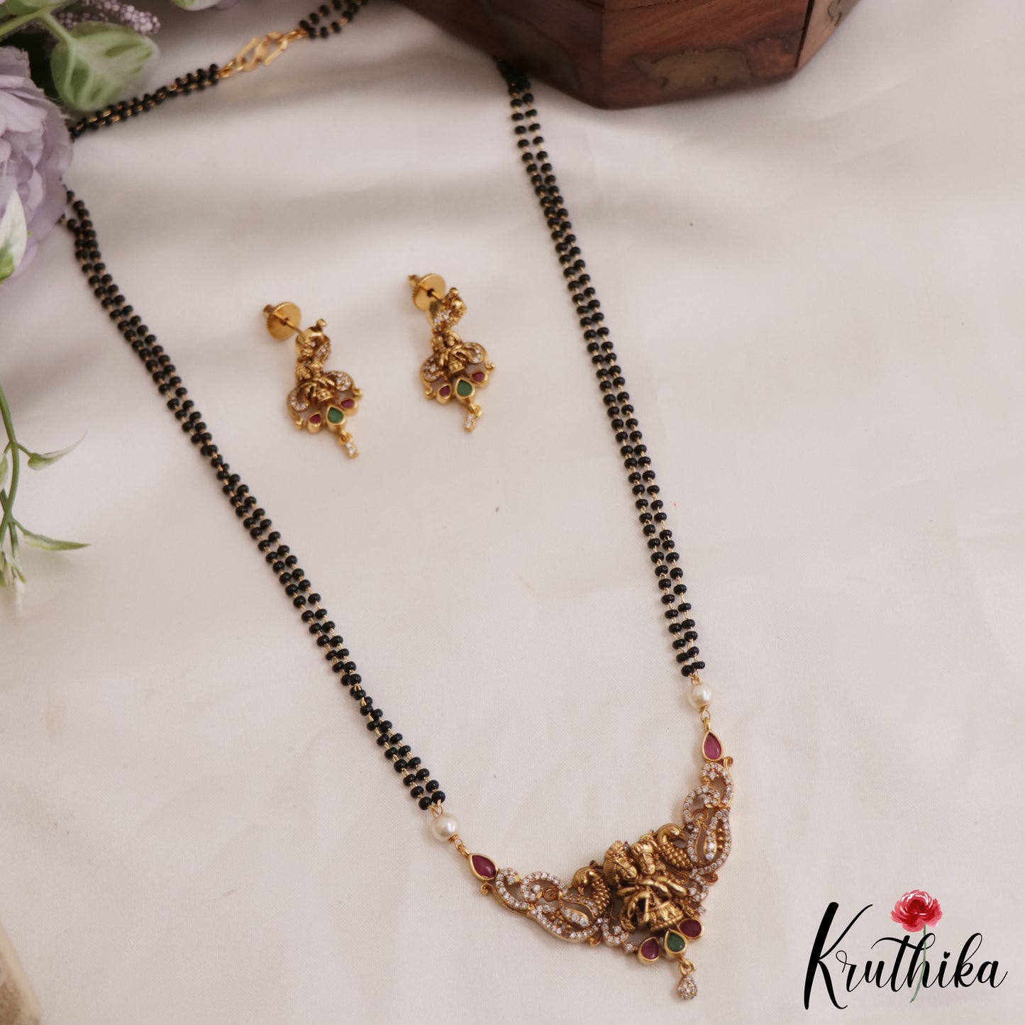 Elegant Radha Krishna Motifs Mangalsutra with Earrings Set NC2634
