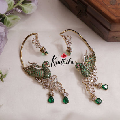 Beautiful AD Victorian Peacock Earcuff with Ruby Drop E727 (Available In 2 Colours)