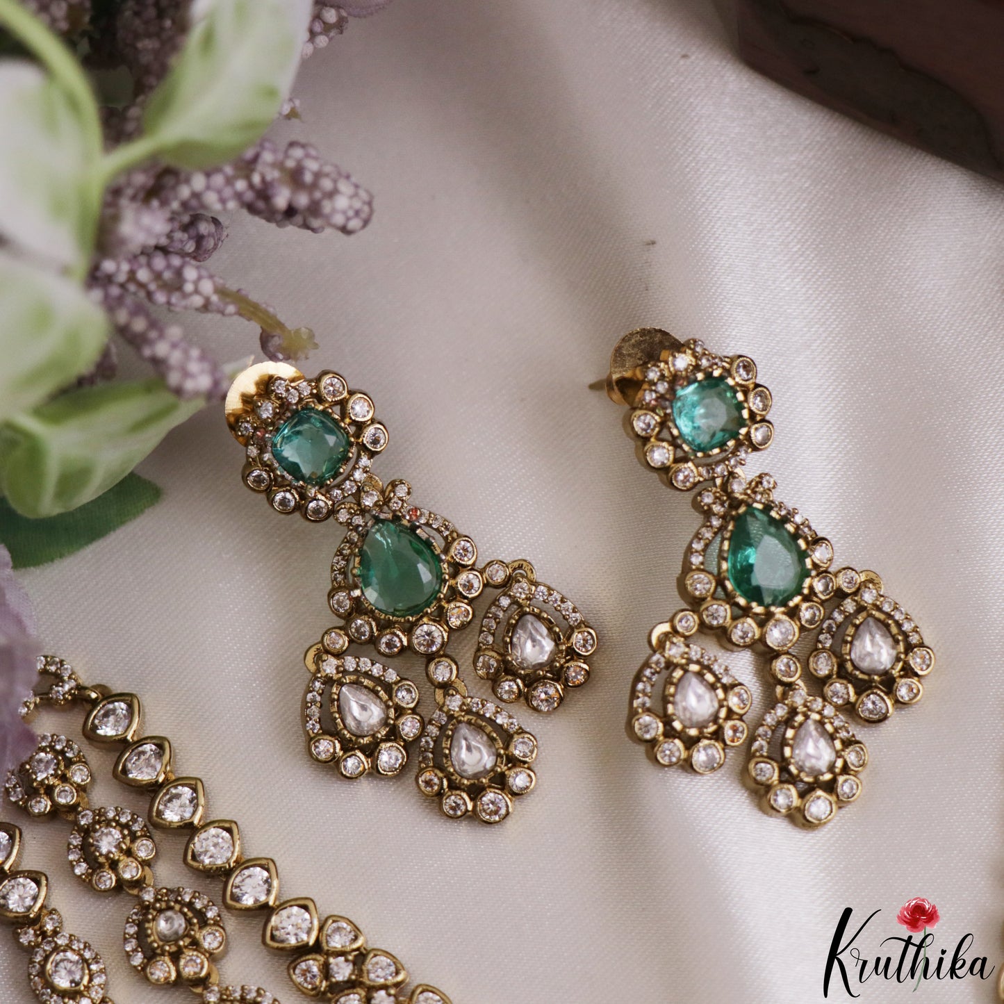 Sparkling Teardrop Motifs Multi Layered CZ Victorian Necklace NC3274 (Available In 5 Colors)