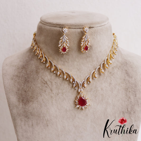 Elegant Leaf Motifs AD Victorian Necklace NC2901 (Available In 2 Colors)
