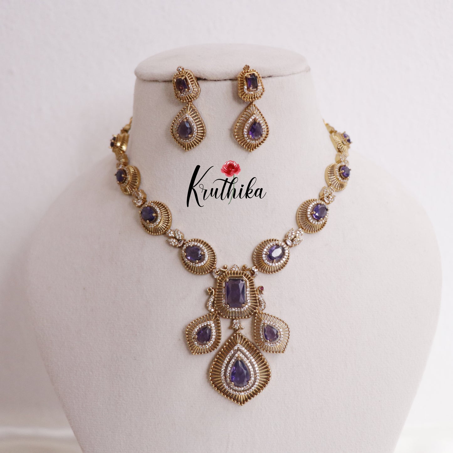 Trendy AD Mossanaite Victorian Peacock Necklace NC2331 (Available in 4 colours)