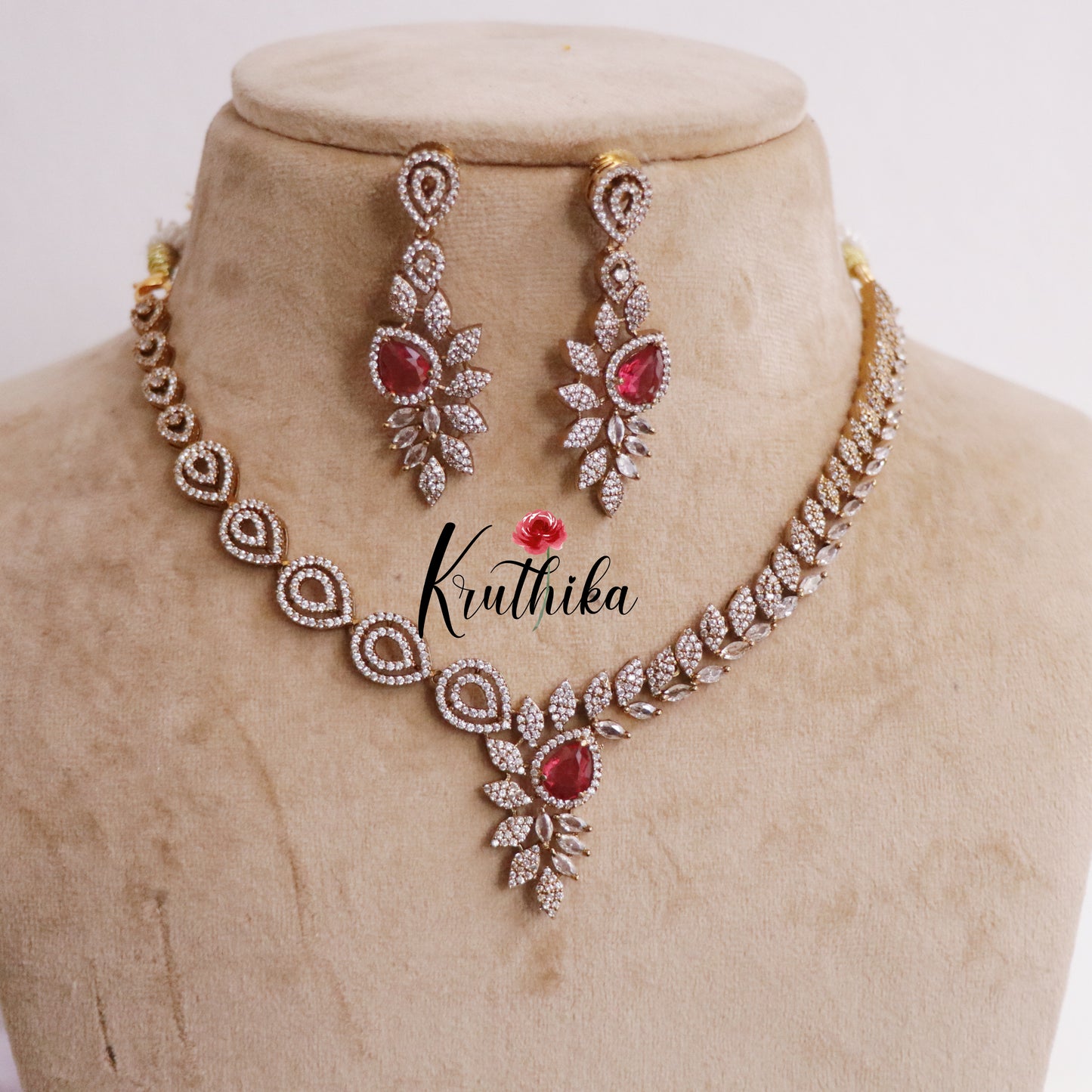 Elegant CZ Floral Drop Necklace Set NC2234 (Available in 2 Colours)