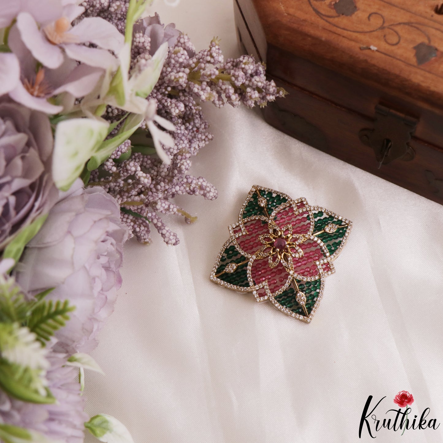 Sparkling Floral Motifs CZ Victorian Pendant Set PS303