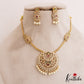 Elegant Teardrop Motifs Diamond-Finish Gold-Tone AD Necklace With Pearl Drops NC2764