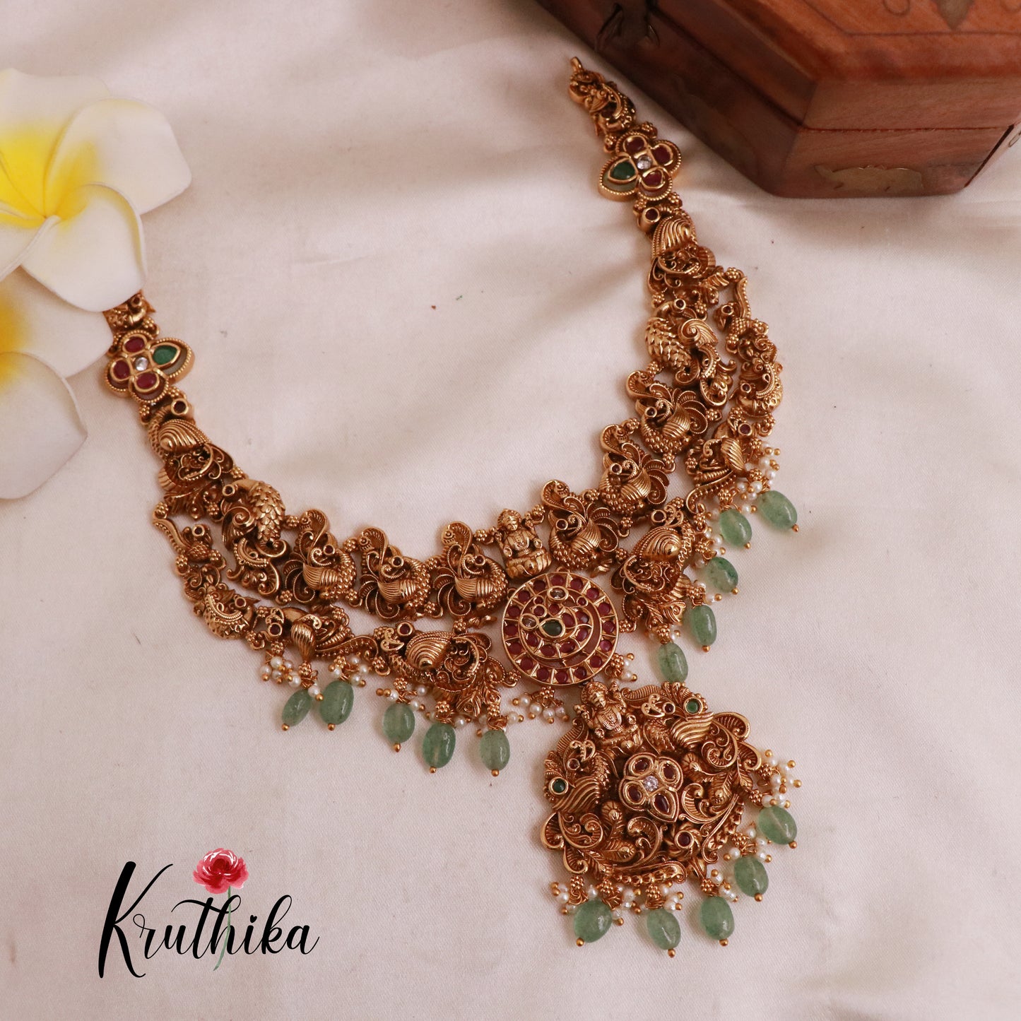 Premium Kemp Temple Peacock Necklace with pastel beads NC1888