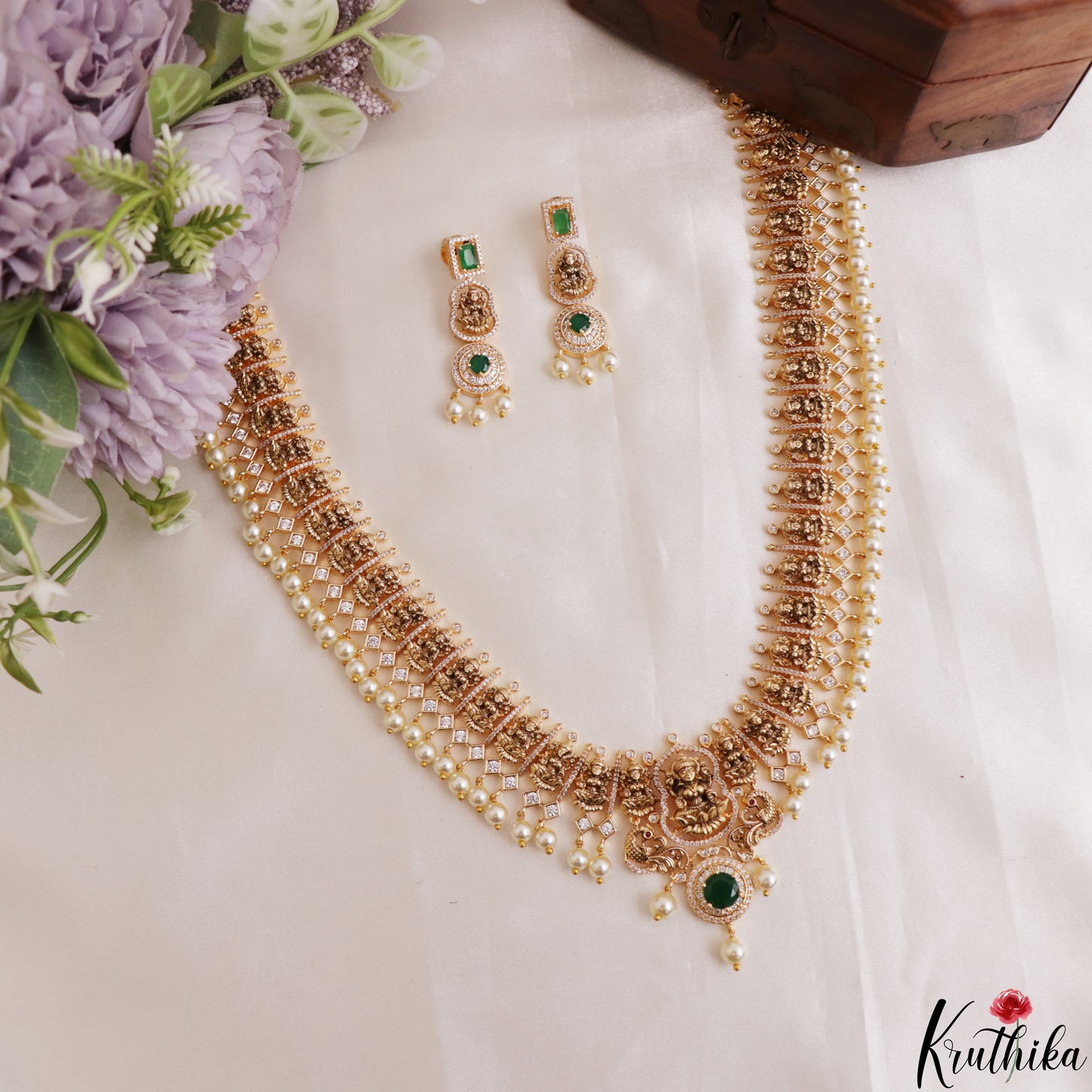 Premium Antique Nagas Lakshmi Motifs Temple Choker With Pearl Drops LH2183 (Available In 2 Colors)