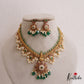 Stunning Kemp Lakshmi Floral Motifs Guttapoosalu Necklace With Green Bead Drops NC2649