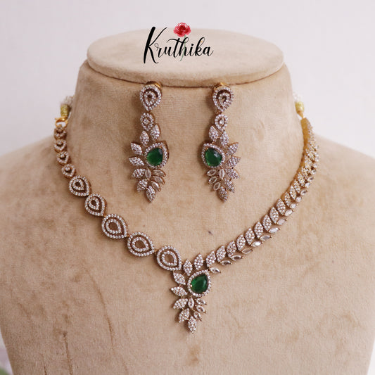 Elegant CZ Floral Drop Necklace Set NC2234 (Available in 2 Colours)