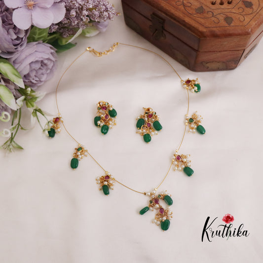 Pretty Kemp Invisible Chain with Green Beads Drops NC2308