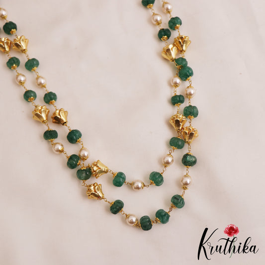 Elegant Floral Green Bead Double Layered Mala LH2070