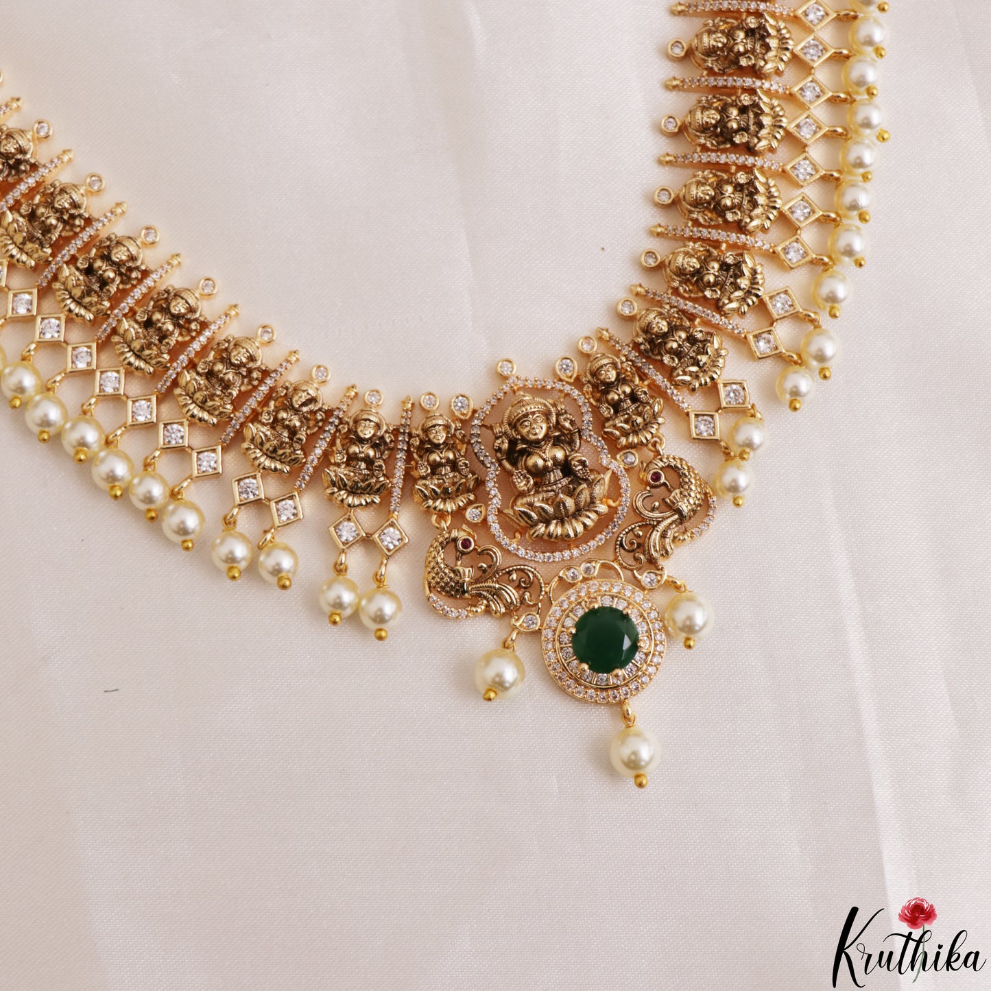 Premium Antique Nagas Lakshmi Motifs Temple Choker With Pearl Drops LH2183 (Available In 2 Colors)